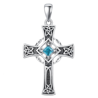 wholesale 925 Sterling Silver Garnet Celtic Cross Necklace for Men 22 +2 Chain-Silver-March Without Chain
