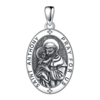 wholesale 925 Sterling Silver Saint Anthony Oval Pendant Necklace Wholesale For Men-E-St Anthony Necklace A Without Chain