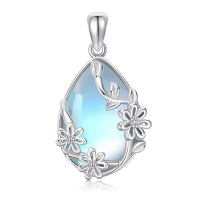 wholesale 925 Sterling Silver Blue Moonstone Flower Drop Pendant Necklace for Women Girls-Daisy Without Chain