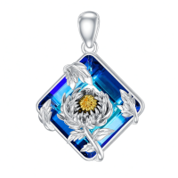 wholesale 925 Sterling Silver Blue Crystal Chrysanthemum Pendant Necklace-November-chrysanthemum Without Chain