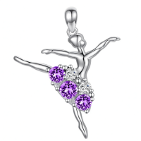 wholesale 925 Sterling Silver Ballet Dancer Necklace Wholesale With Green And White Crystals-Purple Without Chain