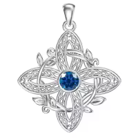 wholesale 925 Sterling Silver Birthstone Witches Knot Pendant Necklace-December Without Chain