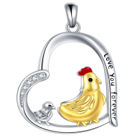 wholesale 925 Sterling Silver Heart Pendant With Mother And Baby Chick Design-silver Without Chain