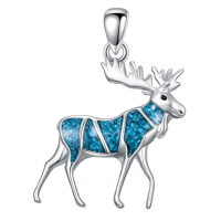 wholesale 925 Sterling Silver Turquoise Inlay Moose Pendant Necklace for Women Men  45cm Chain Length-Deer Without Chain