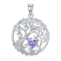 wholesale 925 Sterling Silver Heart Moonstone Tree Of Life Pendant Necklace-06-Jun-Alexandrite Without Chain