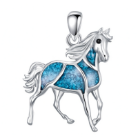 wholesale 925 Sterling Silver Horse Pendant Necklace With Turquoise Inlay-Horse Without Chain
