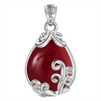 wholesale 925 Sterling Silver Moss Agate Teardrop Pendant Necklace for Women-Garnet Without Chain