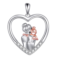 wholesale 925 Sterling Silver Mother and Child Heart Pendant Necklaces for Women Gifts-Mom heart necklace Without Chain
