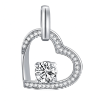 wholesale 14k White Gold Plated 925 Sterling Silver Moissanite Open Heart Pendant Necklace-Heart Necklace Without Chain