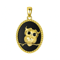 wholesale 925 Sterling Silver Owl Pendant Necklace Gold Plated Black Onyx-Owl Without Chain