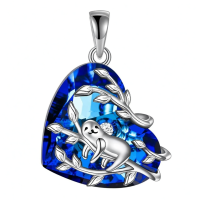 wholesale 925 Sterling Silver Blue Heart Pendant With Tree And Animal Design-Sloths Necklace-1 Without Chain
