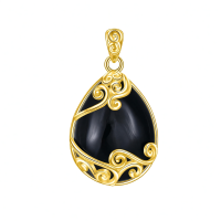 wholesale 925 Sterling Silver Filigree Teardrop Pendant Necklace for Women-A-Black Onyx Teardrop Necklace Without Chain