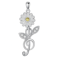 wholesale 925 Sterling Silver Daisy Charm Pendant Necklace Wholesale With Yellow Center And Crystal Leaves-Daisy flower Without Chain