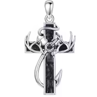 wholesale 925 Sterling Silver Black Enamel Deer Antlers Cross Pendant Necklace with Stainless steel chain for Men -2-08-Abalone Shell-Custom-2-08-Abalone Shell Without Chain