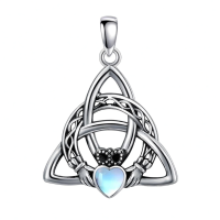 wholesale 925 Sterling Silver Claddagh Heart Pendant Necklace Wholesale With Moonstone-Claddagh Without Chain