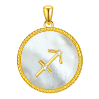 wholesale Gold 925 Sterling Silver Mother of Pearl Labradorite Stone 12 Constellations Zodiac Pendant Necklace-Sagittarius Without Chain