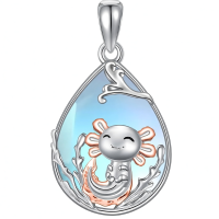 wholesale 925 Sterling Silver Teardrop Sunflower Blue Agate Pendant Necklace for Women-Silver Without Chain