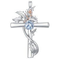 wholesale 925 Sterling Silver Cross Pendant With Red Gemstone And Lily Design-12-December-Holly Without Chain