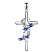 wholesale 925 Sterling Silver Dragonfly Cross Pendant Necklace-Dragonfly Without Chain