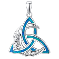 wholesale 925 Sterling Silver Blue Opal Triquetra Pendant Necklaces for Women and Men-C-Opal Moon Necklace Without Chain