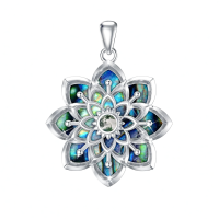 wholesale 925 Sterling Silver Lotus Flower Abalone Shell & Green Moss Agate Pendant Necklace-Lotus Moss Agate Without Chain