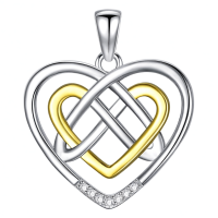 wholesale 925 Sterling Silver Double Heart Pendant Necklace with Gold Accents and Cubic Zirconias-Three Hearts Without Chain