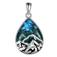 wholesale 925 Sterling Silver Turquoise & Malachite Mountain Range Pendant Necklace for Nature Enthusiasts-Turquoise Mountain Necklace Without Chain