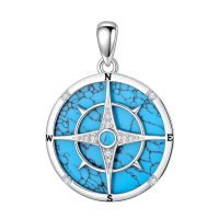 wholesale 925 Sterling Silver Turquoise Compass Pendant With Crystals-Style 3 Without Chain