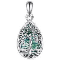 wholesale 925 Sterling Silver Moonstone & Black Onyx with Agate Tree of Life Cremation Jewelry Pendant Necklace for Ashes Keepsake Memorial Gift-Moss Agate Tree Without Chain