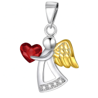 wholesale 925 Sterling Silver Red Heart & Gold Wings Guardian Angel Pendant Necklace for Women's Birthdays Gifts-Red Without Chain