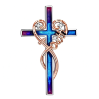wholesale 925 Sterling Silver Blue & Purple Enamel Faith Cross Pendant Necklace for Women-Faith cross necklace Without Chain