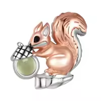 wholesale 925 Sterling Silver Heart Pendant Necklace w/ 3D Squirrel Charm & Cubic Zirconia Stones - Gifts for Girls and Women-Squirrel Necklace Without Chain