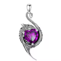 wholesale 925 Sterling Silver Birthstone Dragon Heart Pendant Necklace-February Without Chain