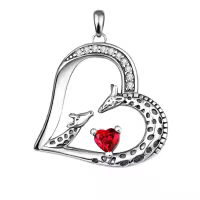 wholesale 925 Sterling Silver Giraffe Birthstone Heart Pendant Necklace-01-Jan-Lab Created Garnet Without Chain
