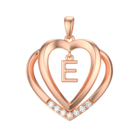 wholesale 925 Sterling Silver Moissanite Heart Initial Pendant Necklace for Her-Rose Gold - E Initial Without Chain