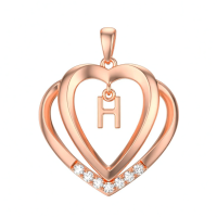 wholesale 925 Sterling Silver Moissanite Heart Initial Pendant Necklace for Her-Rose Gold - H Initial Without Chain
