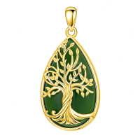 wholesale 925 Sterling Silver Tree Of Life Pendant Necklace Wholesale With Green Gemstone-Z-Tree of Life-Green Jade b Without Chain