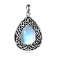 wholesale 925 Sterling Silver Platinum Plated Celtic Trinity Knot Rainbow Moonstone Teardrop Pendant Necklace-moonstone necklace Without Chain