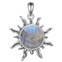 wholesale 925 Sterling Silver Sun Pendant With Moonstone-Labradorite Without Chain