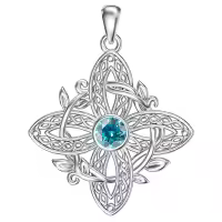wholesale 925 Sterling Silver Birthstone Witches Knot Pendant Necklace-March Without Chain