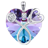 wholesale 925 Sterling Silver Heart Pendant Necklace With Butterfly And Crystal-02-February Without Chain
