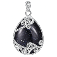 wholesale 925 Sterling Silver Filigree Teardrop Pendant Necklace for Women-FF-Blue Sandstone Filigree Necklace Without Chain