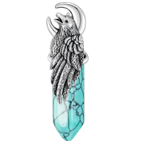 wholesale 925 Sterling Silver Red Agate Crystal Raven Moon Pendant Necklace for Men & Women-D02-Turquoise Without Chain