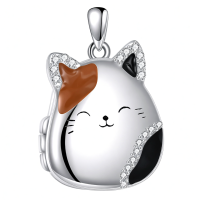 wholesale 925 Sterling Silver Cat Photo Locket Necklace With Crystals-Cat Without Chain