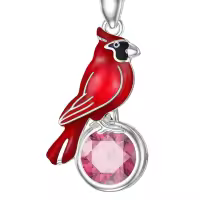 wholesale Sterling Silver & Cubic Zirconia Cardinal Birthstone Necklace - 25mm Memorial Gift for Women, 18+2 Chain, Hypoallergenic Angel Symbo-10-October Without Chain