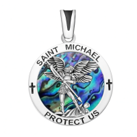 wholesale 925 Sterling Silver Saint Michael Protect Us Pendant With Abalone Shell-St Michael(Abalone Shell) Without Chain