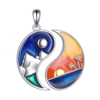 wholesale 925 Sterling Silver Yin Yang Pendant Necklace with Mountain and Palm Tree Design for Couples-Yin Yang Mountain Without Chain