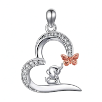 wholesale 925 Sterling Silver Elephant And Butterfly Crescent Pendant-Elephant-1 Without Chain