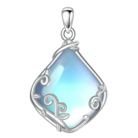 wholesale 925 Sterling Silver Black Enamel Teardrop Necklace Wholesale With Vine Detailing-Moonstone Without Chain