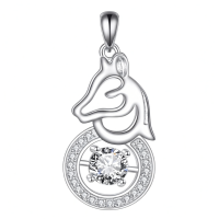 wholesale 925 Sterling Silver Round Crystal Cow Head Pendant Necklaces for Women Girls  45cm Chain Length-Horse Without Chain